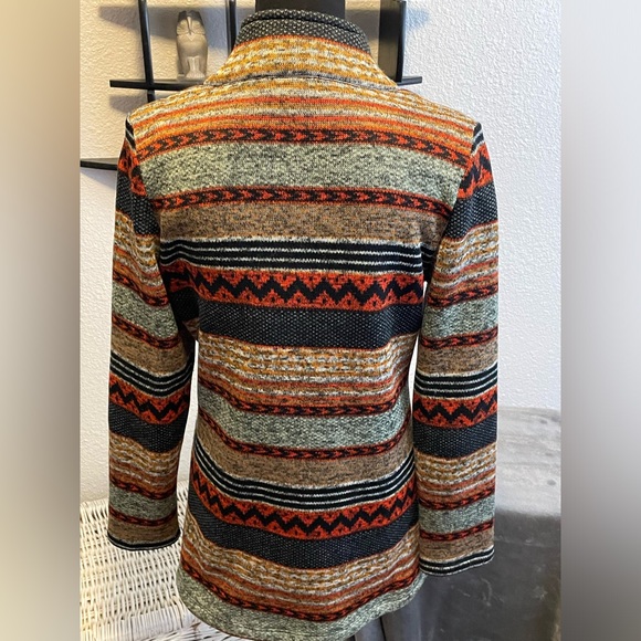 One World Cardigan Aztec MultiColor Long Sleeve Sweater - NWOT Open Front sz M - Picture 4 of 7